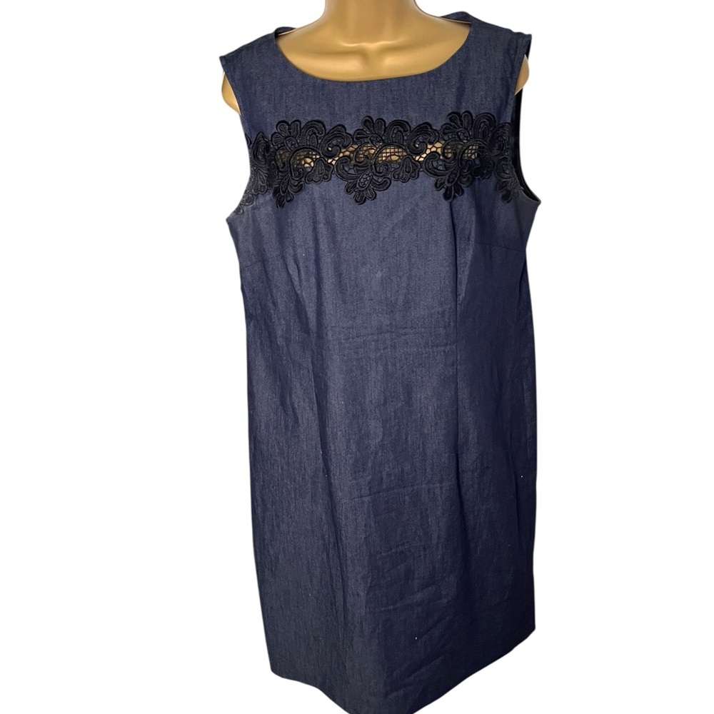 The Limited Denim Sheath Dress Lace Detail Blue 12